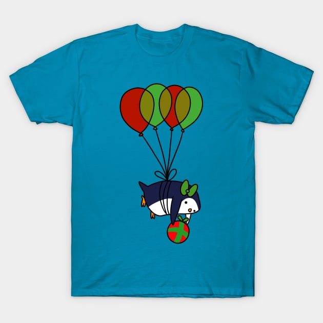 Christmas Balloon Penguin T-Shirt by saradaboru